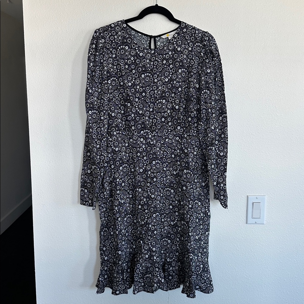 Boden Flippy long sleeve mini dress in black and white size 10
